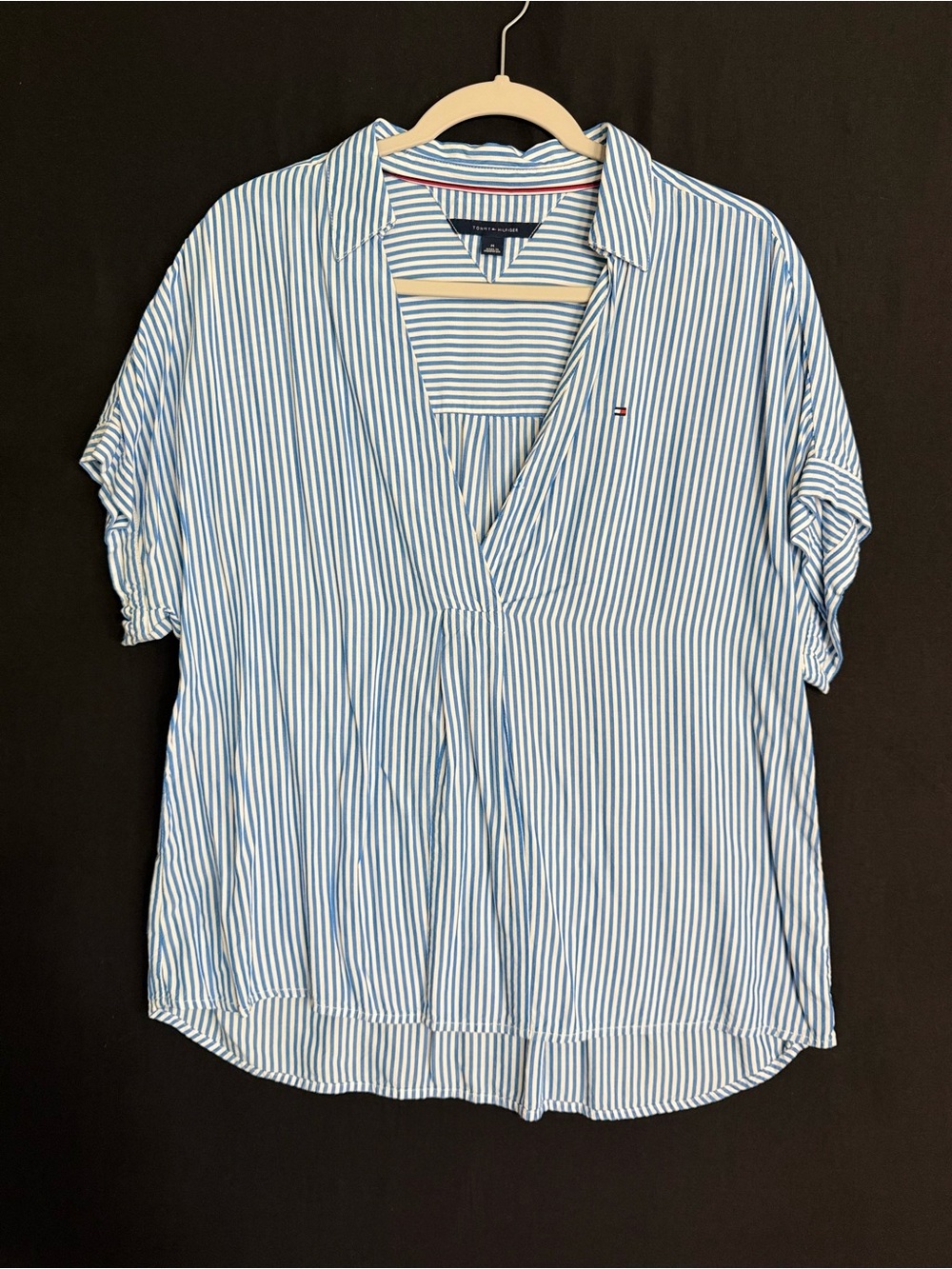 Tommy Hilfiger Blue and White Striped V-Neck Tunic **